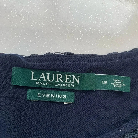 Lauren Ralph Lauren Evening Dress 12  Blue Crochet‎ Floral Formal Business Event - Picture 9 of 11